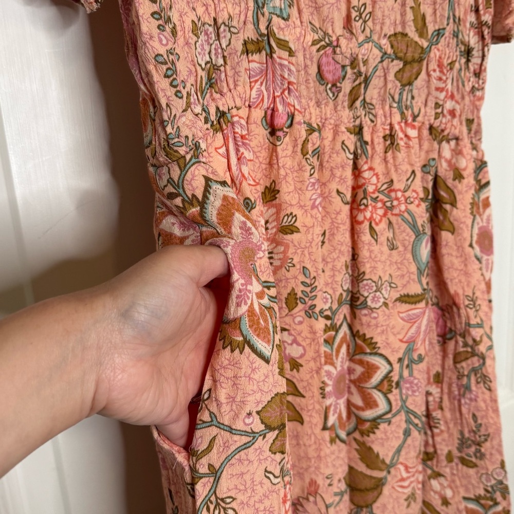 Spartina 449 Elayne Splitneck Dress Calm Waters Floral Chintz Size Medium Pink - Picture 3 of 11